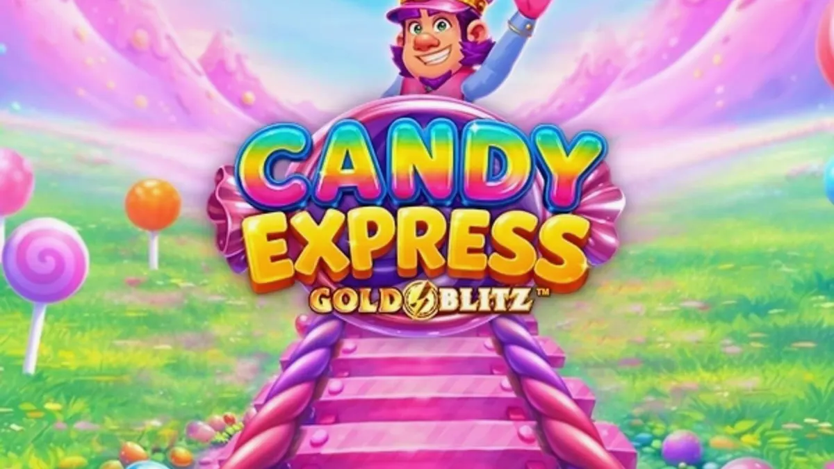 Tampilan visual ceria dari slot Candy Express Gold Blitz dengan tema kereta permen.